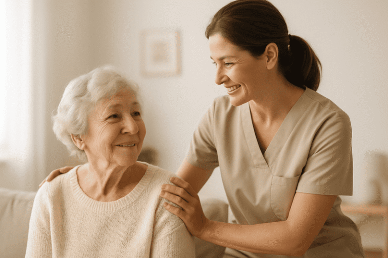 enfermera cuidadndo a persona de la tercera edad