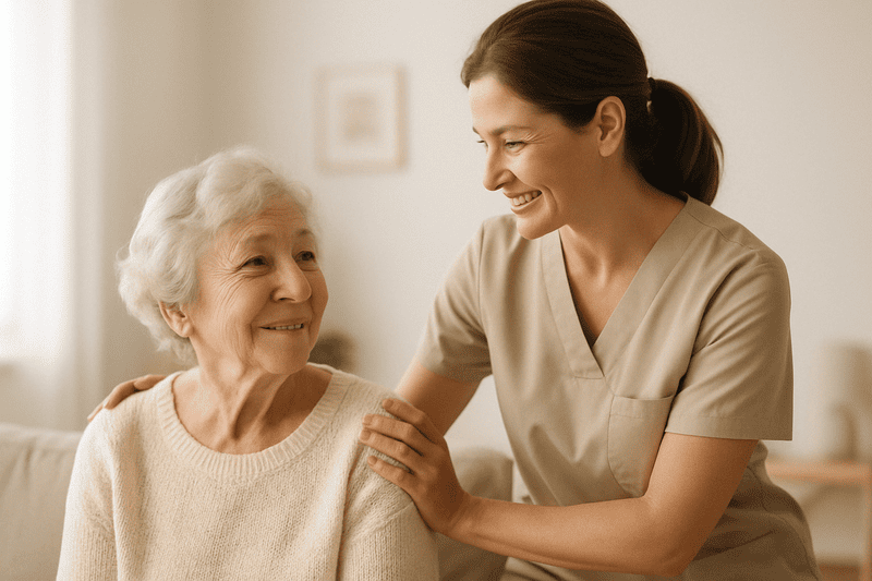 enfermera cuidadndo a persona de la tercera edad