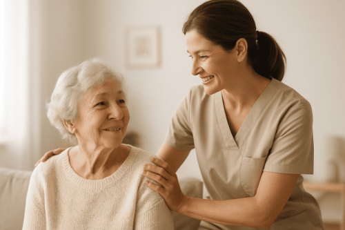 enfermera cuidadndo a persona de la tercera edad